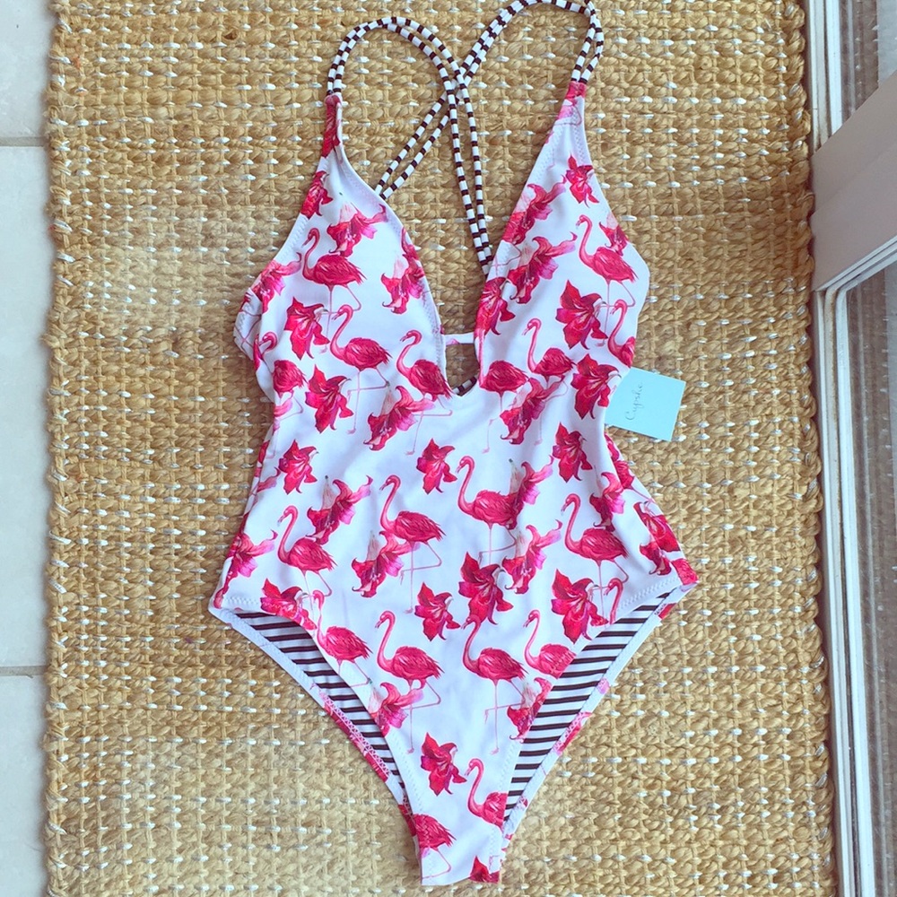 One piece flamingo bathing suit